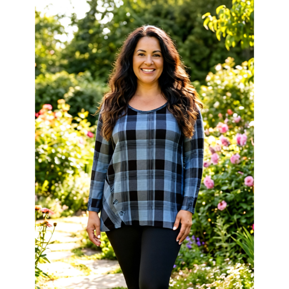 Habitat blue and black checkered top with button accents M runs large